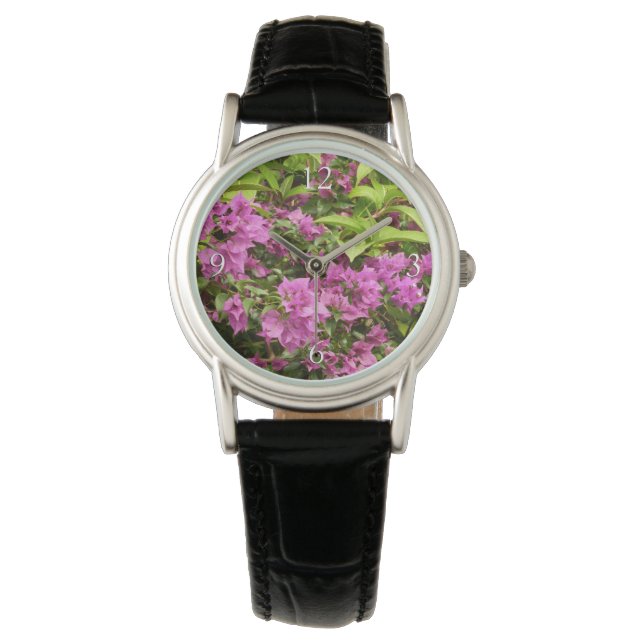 トロピカルパープルブーゲンビリアの花 腕時計 (正面)