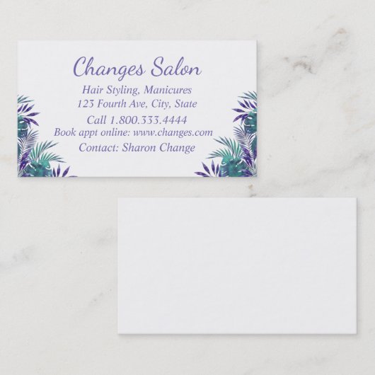 トロピカルパープルヘア&爪、 ネイルカスタム名刺 名刺 (正面/裏面)