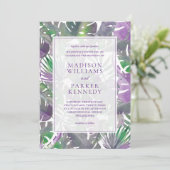 トロピカルパープル水彩ウェディング 招待状 (スタンド正面)