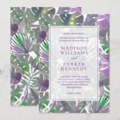トロピカルパープル水彩ウェディング 招待状 (正面/裏面)