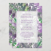 トロピカルパープル結婚ウォーターカラー 招待状 (正面/裏面)