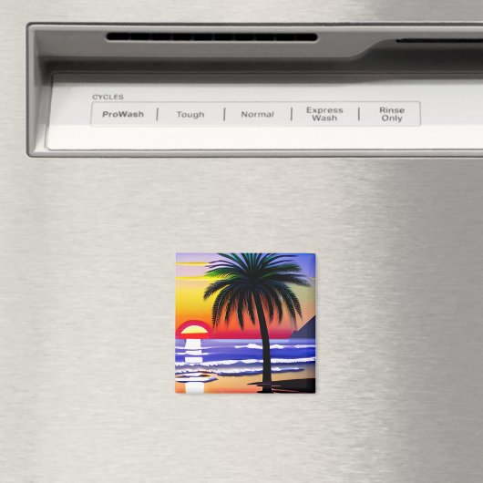 トロピカルパームかわいらしの木と夕日 マグネット (インサイチュ (食洗機))