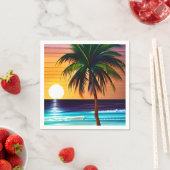 トロピカルパームかわいらしツリーと海サンセット スタンダードカクテルナプキン (インサイチュ)