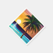 トロピカルパームかわいらしツリーと海サンセット スタンダードカクテルナプキン (角)