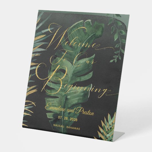 トロピカルパームが私たちの始まりに歓迎 台座サイン (正面)