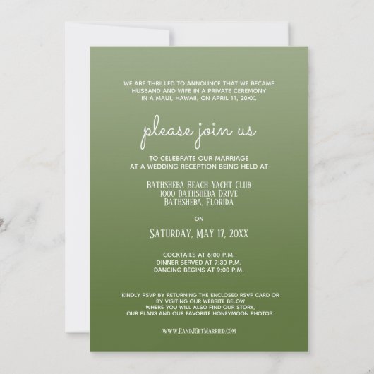 トロピカルパームたった今結婚しましたビーチ結婚式披露宴 招待状 (裏面)