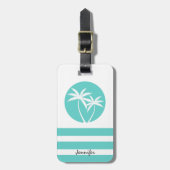 トロピカルパームとストライプお名前の付いたホテル ラゲッジタグ (正面縦)