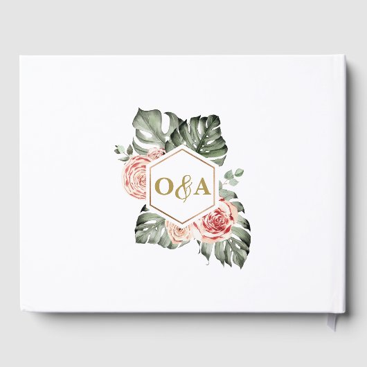 トロピカルパームとバラ結婚ズモノグラム ゲストブック (裏面)