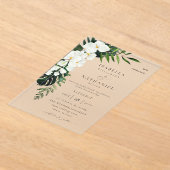 トロピカルパームと白結婚フローラの2 V2 アクリル招待状 (レイダウン)