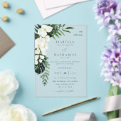 トロピカルパームと白結婚フローラの2 V2 アクリル招待状 (インサイチュ (ウェディング))