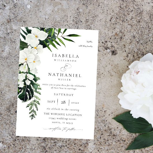 トロピカルパームと白結婚フローラの2 V2 招待状