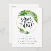 トロピカルパームと緑のリース保存日 案内ポストカード (正面/裏面)