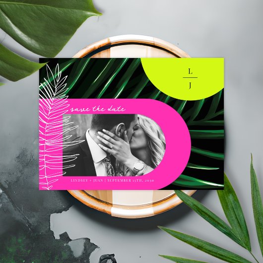 トロピカルパームのネオンアーチズモノグラムザデイトを保存 セーブザデート