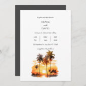 トロピカルパームの木々とビーチサンセット結婚に対して 招待状 (正面/裏面)