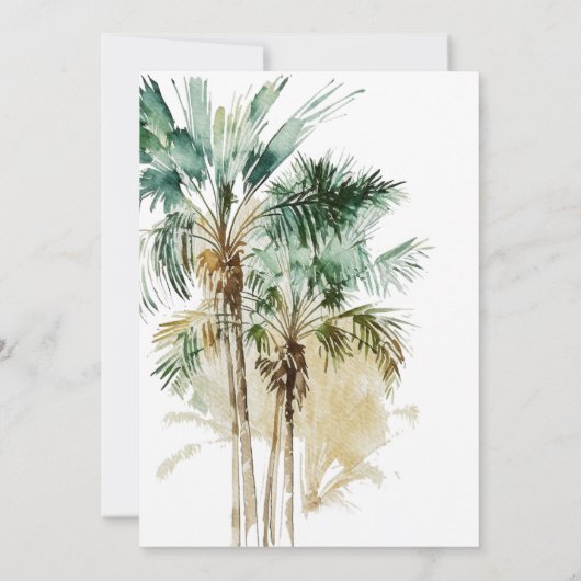 トロピカルパームの木がビーチモダンの結婚上 招待状 (裏面)