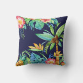 トロピカルパームの木とフローラ水彩ネイビーブルー アウトドアクッション (裏面)