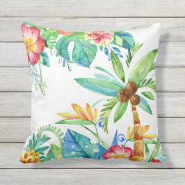 トロピカルパームの木とフローラ水彩 アウトドアクッション