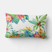 トロピカルパームの木とフローラ水彩 ランバークッション (裏面)