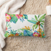 トロピカルパームの木とフローラ水彩 ランバークッション (ブランケット)