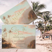 トロピカルパームの木のビンテージ結婚式の日付を保存 セーブザデート