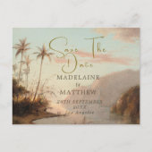 トロピカルパームの木のビンテージ結婚式の日付を保存 案内ポストカード (正面)