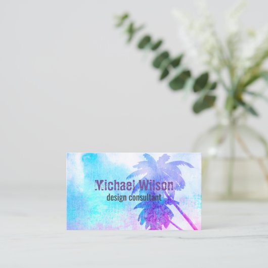 トロピカルパームの水色の名刺 名刺 (スタンド正面)