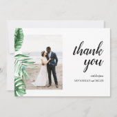 トロピカルパームの緑の写真ありがとうフラットカード 招待状 (正面)