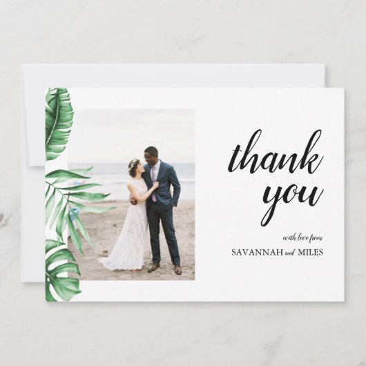 トロピカルパームの緑の写真ありがとうフラットカード 招待状 (正面)