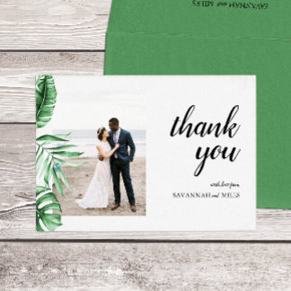 トロピカルパームの緑の写真ありがとうフラットカード 招待状