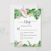 トロピカルパームの花水彩ウェディング出欠確認 招待状 (正面)