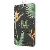 トロピカルパームの葉のモノグラム金ゴールドブラックスクリプト カーエアーフレッシュナー (左)