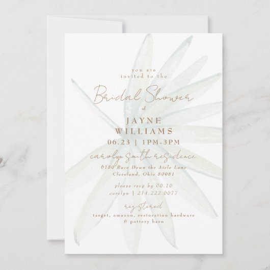 トロピカルパームの葉 モダンな結婚前お披露目パーティー 招待状 (正面)