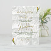 トロピカルパームの鳥 エレガントなラスティックゴールドの結婚式 招待状 (スタンド正面)