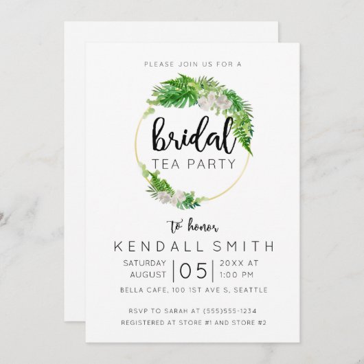 トロピカルパームアンドグリーンリースブライダルティーパーティー 招待状 (正面/裏面)