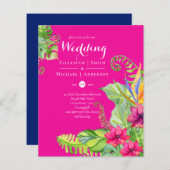 トロピカルパームウェディング招き明るい赤紫色ジンジャーネイビー (正面/裏面)