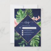 トロピカルパームウォーターカラーネイビーブルーウェディングRSVP 招待状 (正面)