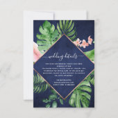 トロピカルパームウォーターカラーネイビーブルー結婚ズ詳細 招待状 (正面)