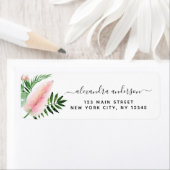 トロピカルパームウォーターカラーピンクグリーン差出人住所 ラベル (インサイチュ)