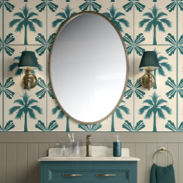 トロピカルパームエスケープ – 緑，ベージュ – 沿岸 壁紙