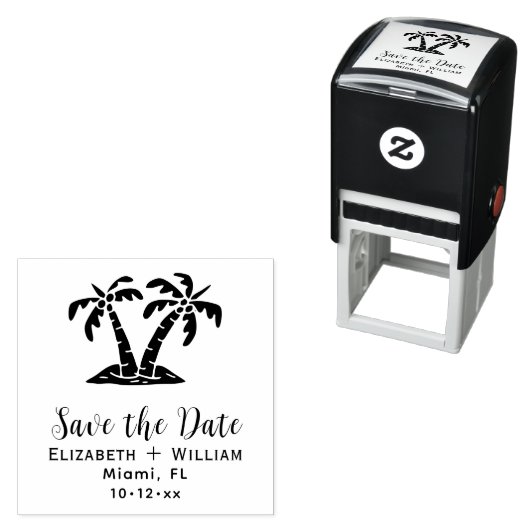 トロピカルパームエレガントの木々の結婚式の日付を保存 セルフインキングスタンプ (インサイチュ)