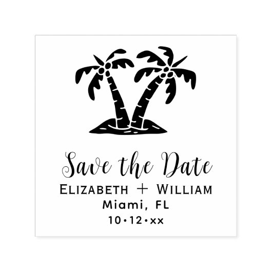 トロピカルパームエレガントの木々の結婚式の日付を保存 セルフインキングスタンプ (デザイン)