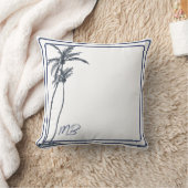 トロピカルパームエレガントツリーダークブルーホワイト クッション (ブランケット)