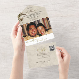 トロピカルパームエレガントモダン素朴の木結婚の オールインワン招待状