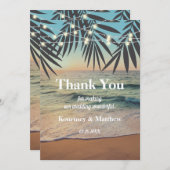 トロピカルパームカスタムウェディングビーチストリングライト サンキューカード (正面/裏面)