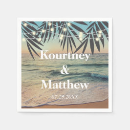 トロピカルパームカスタムウェディングビーチストリングライト スタンダードカクテルナプキン