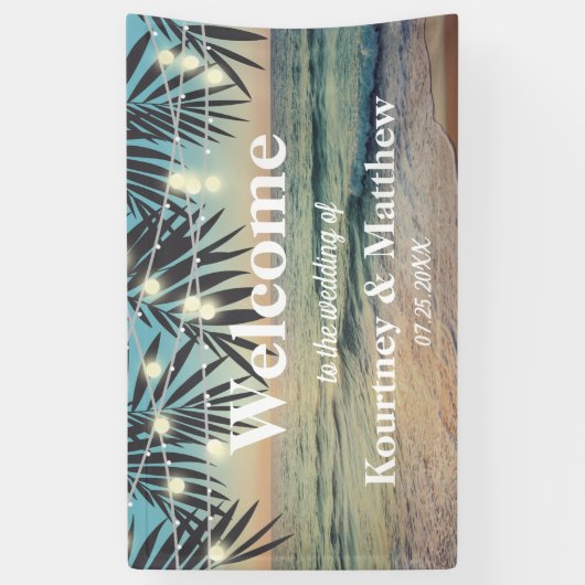 トロピカルパームカスタムウェディングビーチ文字列の背景 横断幕 (縦)