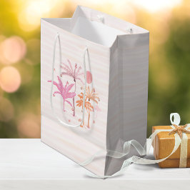 トロピカルパームカラフルツリーのクリスマス ミディアムペーパーバッグ