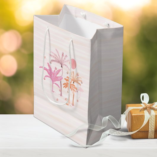 トロピカルパームカラフルツリーのクリスマス ミディアムペーパーバッグ