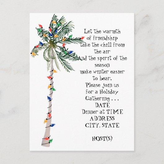 トロピカルパームクリスマスツリーホリデーパーティー招待状 インビテーションポストカード (正面)