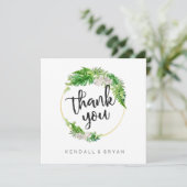 トロピカルパームグリーンとゴールドの花輪の感謝カード サンキューカード (スタンド正面)